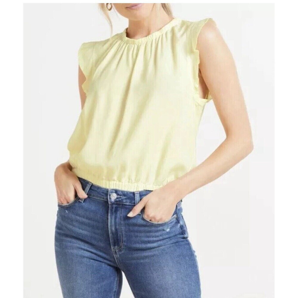 Cloth & Stone Top in Lemonpop Size XS with Elastic Waist‎ And Flutter Sleeve